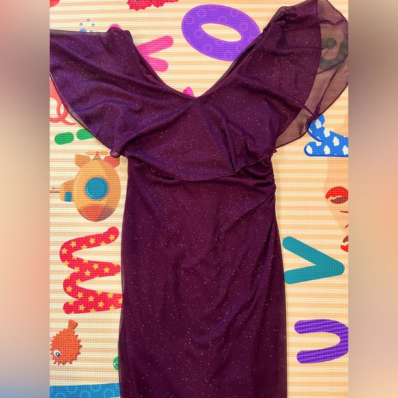 Plum Sparkle Off the Shoulder Dress - Picture 3 of 3
